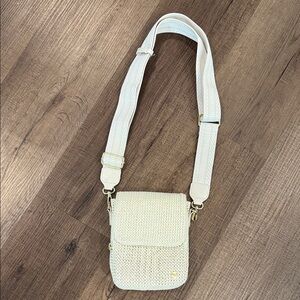 RFID blocking Cream Woven Crossbody Bag with Wide Adjustable Strap